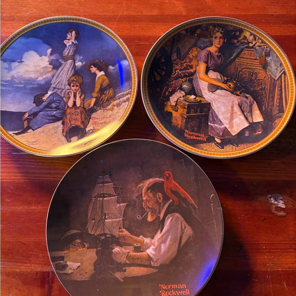 Norman Rockwell Decorative Plates - Blue, Brown, Red